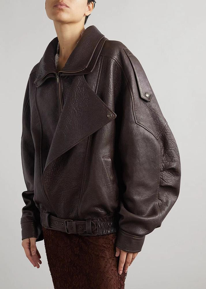 Sarah | Women's Belted Oversized Leather Bomber Jacket