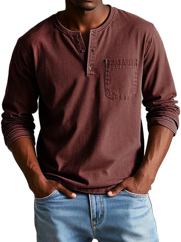 Sage | Men's Casual Long Sleeve Henley Shirt