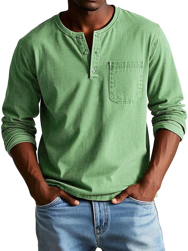 Sage | Men's Casual Long Sleeve Henley Shirt