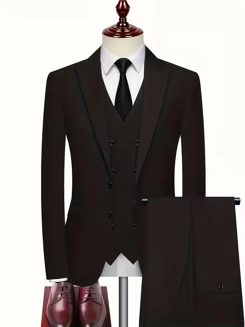 Męski garnitur trzyczęściowy slim fit z dwurzędową kamizelką
