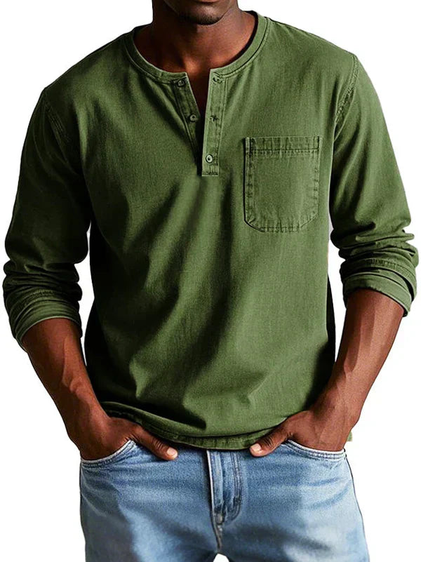 Sage | Men's Casual Long Sleeve Henley Shirt