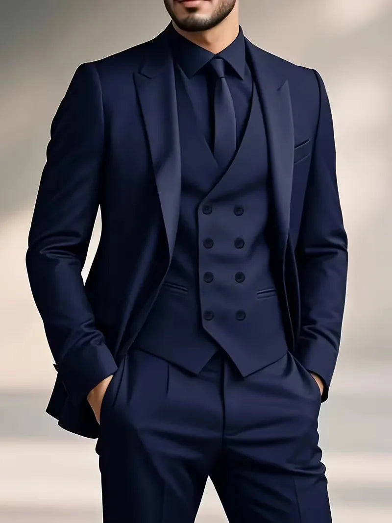 Męski garnitur trzyczęściowy slim fit z dwurzędową kamizelką