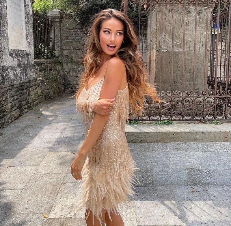 Margaret | Women Cocktail dress with Fringe Feathers