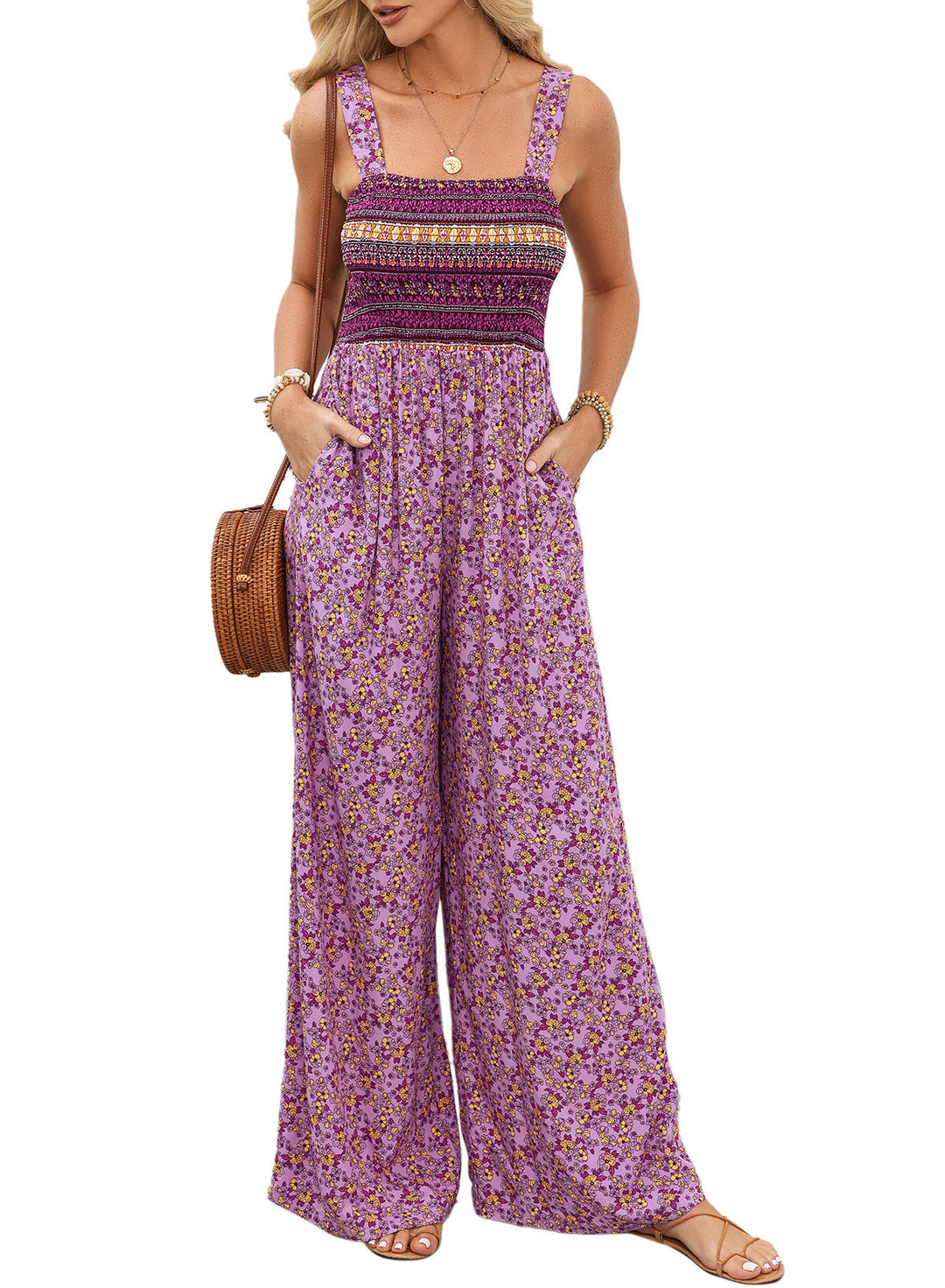 Florence | Women elegant Spring floral Wide-Leg Jumpsuit