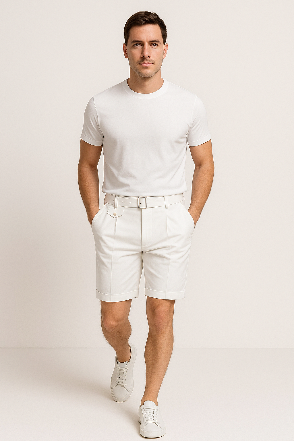 Carlo | Men pleated Tailored shorts Side Buckles