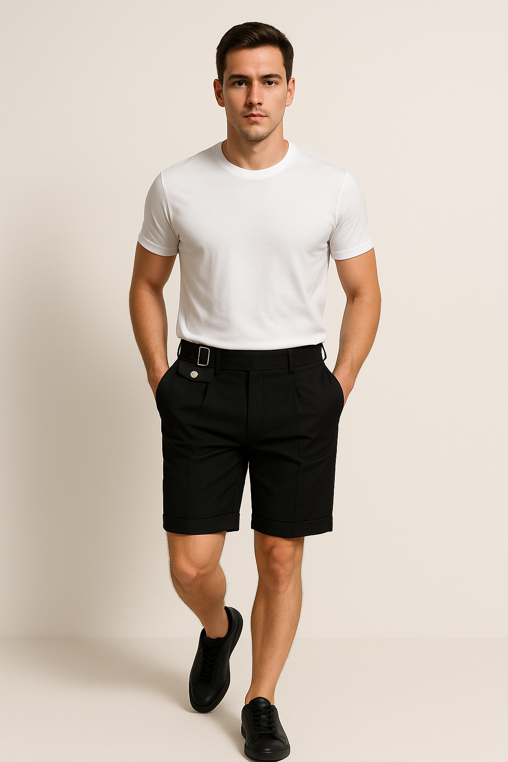 Carlo | Men's Pleated Tailored Shorts Side Buckles