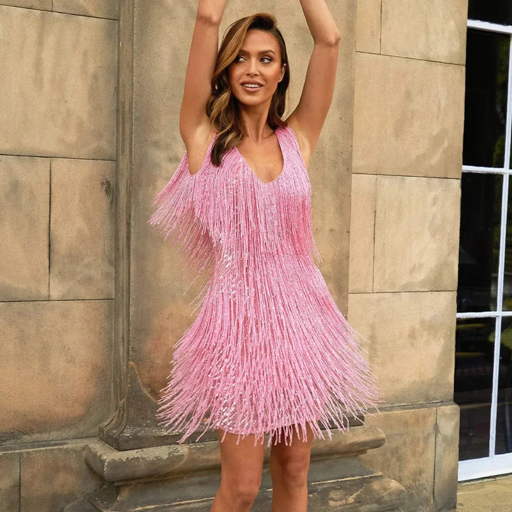 Kimberly | Women Cocktail dress with Fringe Feathers