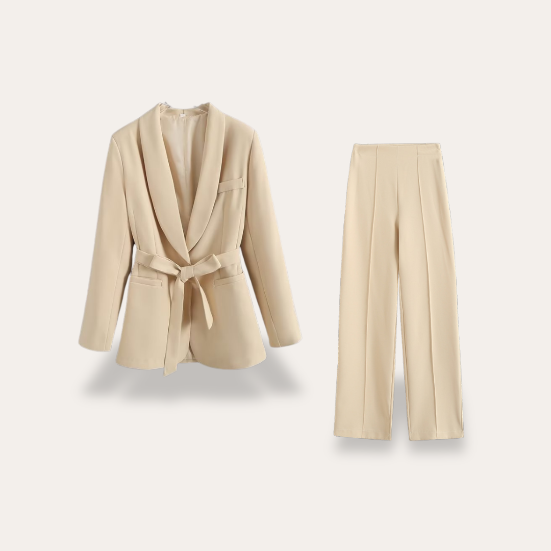 Hazel | Women's Belted Blazer Wide Leg Trousers Set