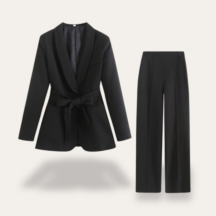 Hazel | Women's Belted Blazer Wide Leg Trousers Set