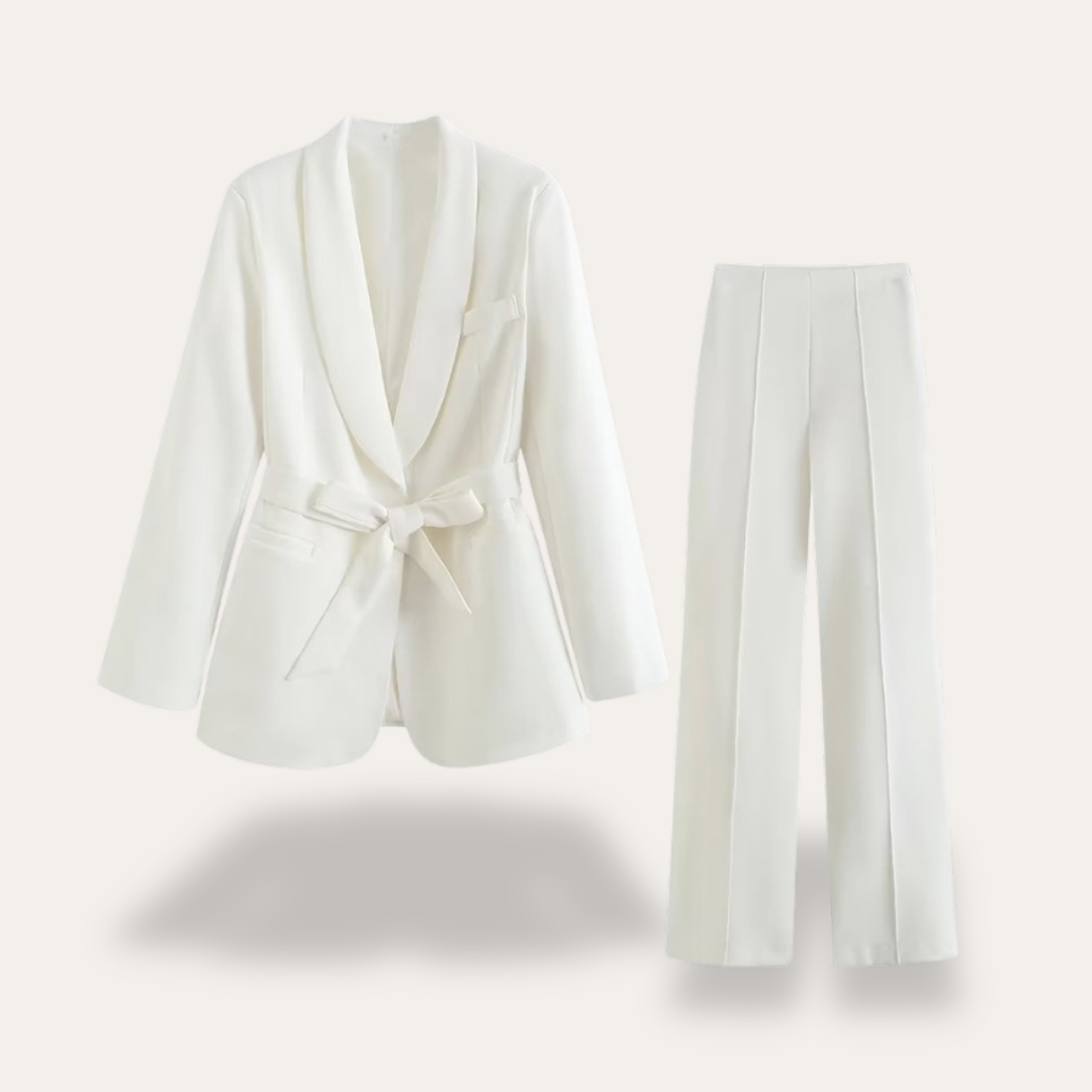 Hazel | Women's Belted Blazer Wide Leg Trousers Set