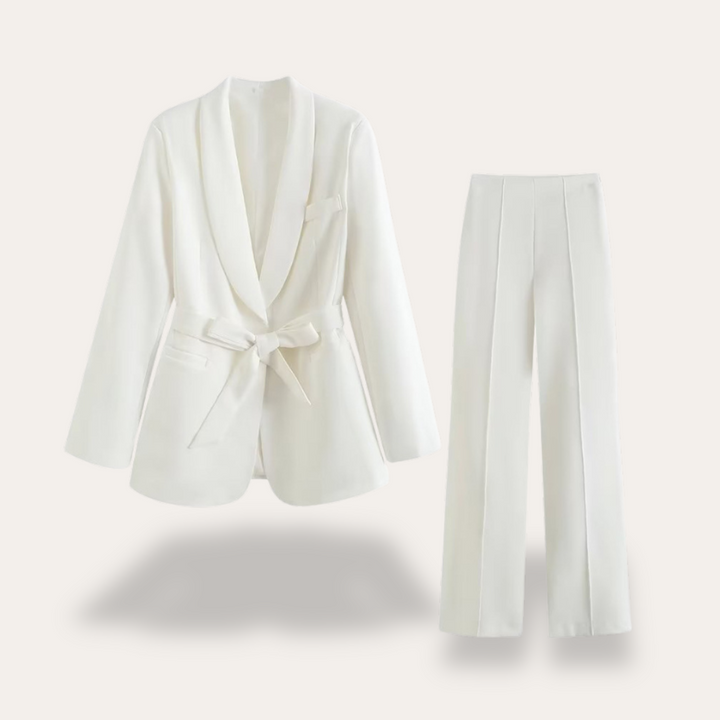 Hazel | Women's Belted Blazer Wide Leg Trousers Set