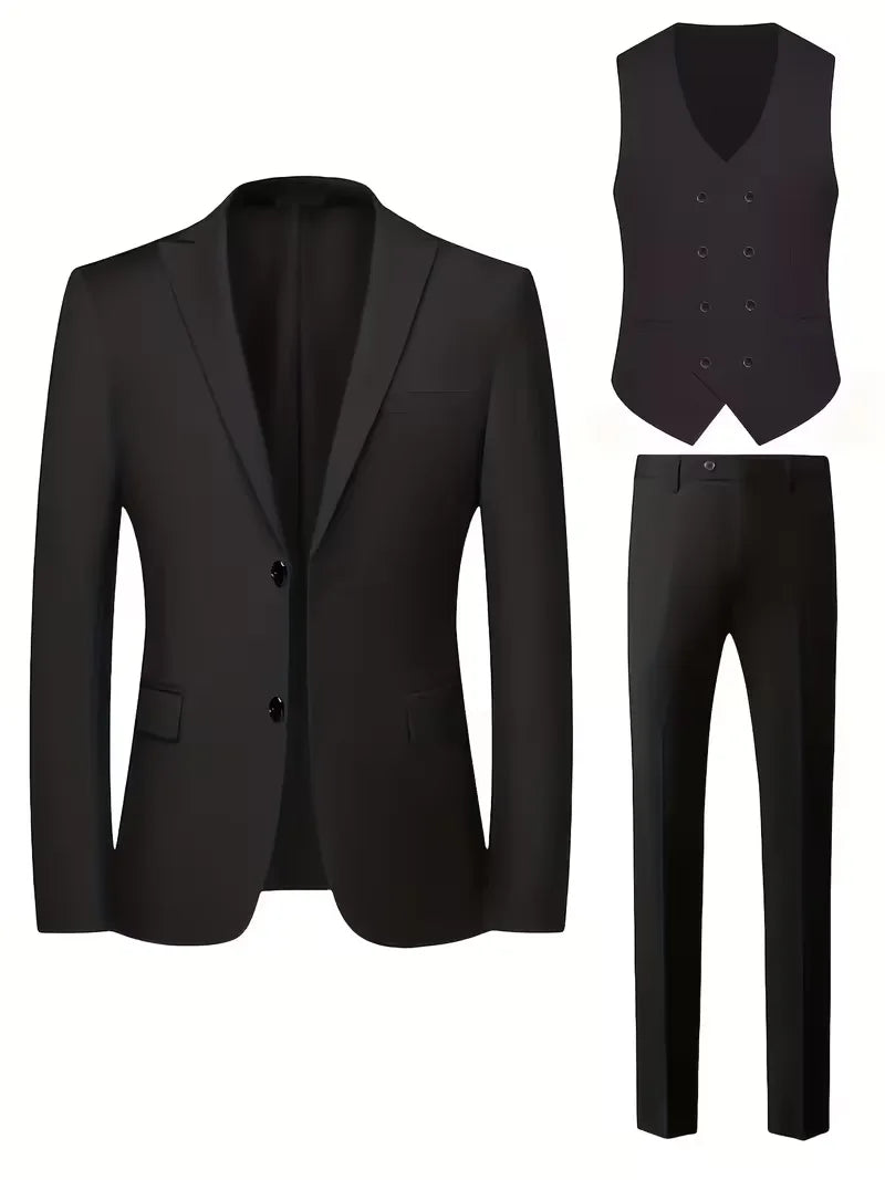 Męski garnitur trzyczęściowy slim fit z dwurzędową kamizelką