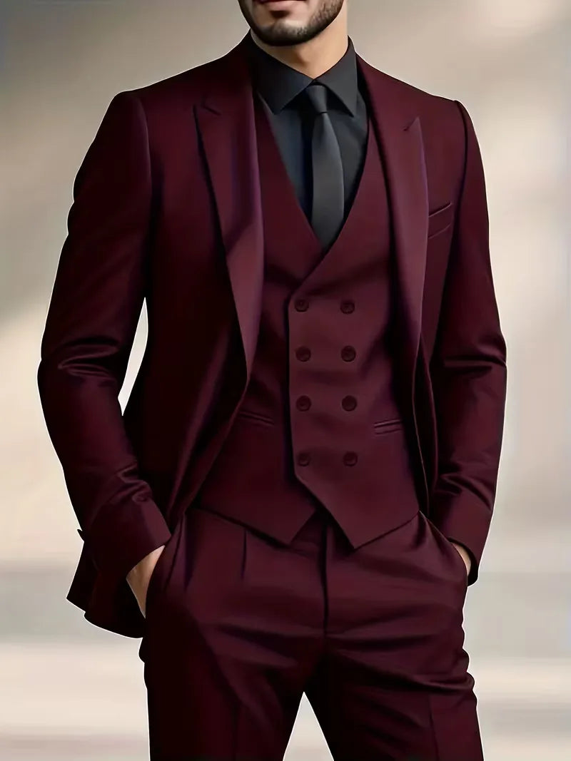 Męski garnitur trzyczęściowy slim fit z dwurzędową kamizelką