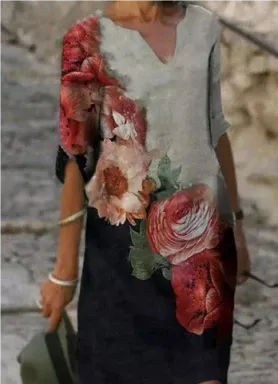 Hailey | Women floral dekolt w serek Midi dress